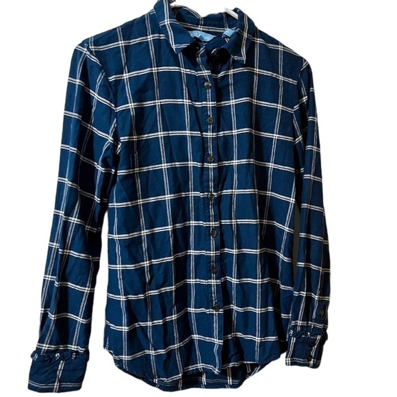 Draper James Blue Windowpane Plaid Flannel Shirt Size 0 J2 - Picture 1 of 8
